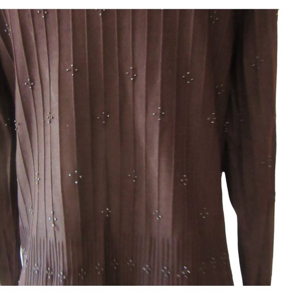 New w Tag, Vintage Silk Club Brown Beaded Long Sleeve Silk Cardigan in Sz Large - Picture 4 of 5